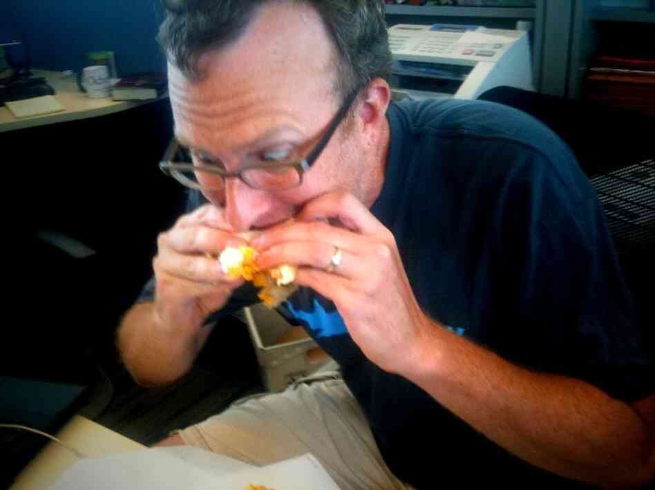 Mike eats the sandwich. Mike eats the sandwich.